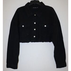 PRETTY LITTLE THING Women's Sz 12 Washed Black Basic Raw Edge Denim Crop Jacket